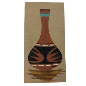Vintage Native American Sand Art Water Jar Pottery Painting Signed Paul Garcia